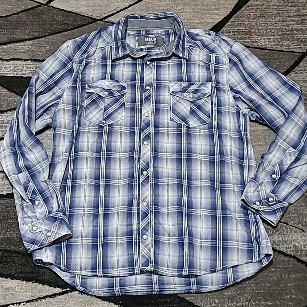 BKE RELAXED FIT SNAP-BUTTON PLAID LONG-SLEEVE SHIRT